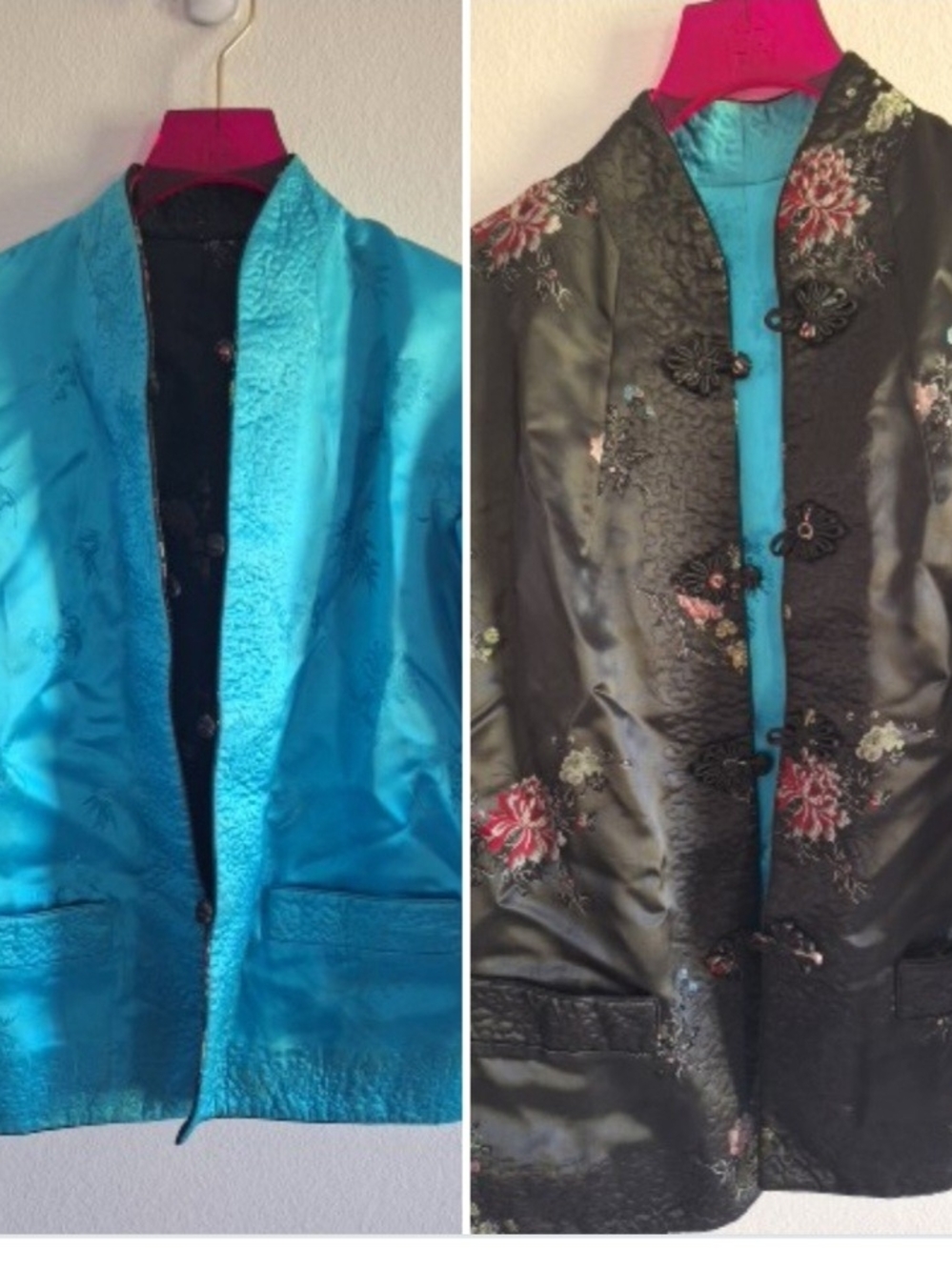 Reversible Satin Floral Blazer - Turquoise and Black